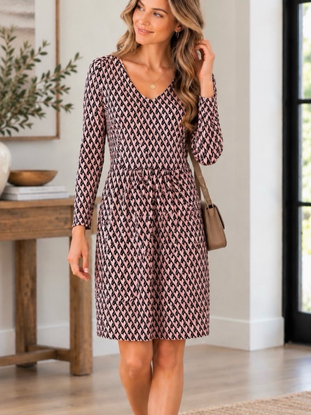 Boden Romilly Jersey Dress V-Neck Pockets Long Sleeve Dress